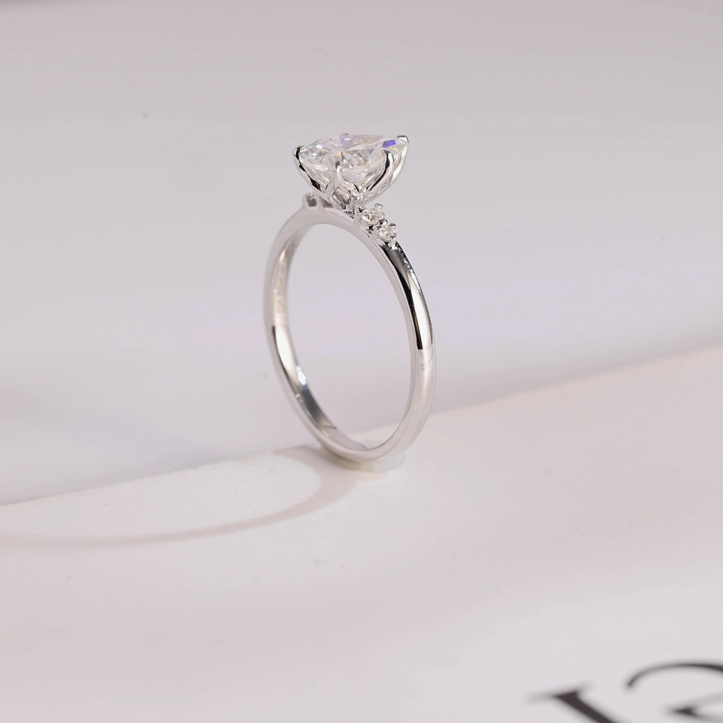 Solid Gold Pear Cut Moissanite Engagement Ring with Side Stone