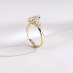Solid Gold Marquise Cut Moissanite Engagement Ring, Three Stone Ring