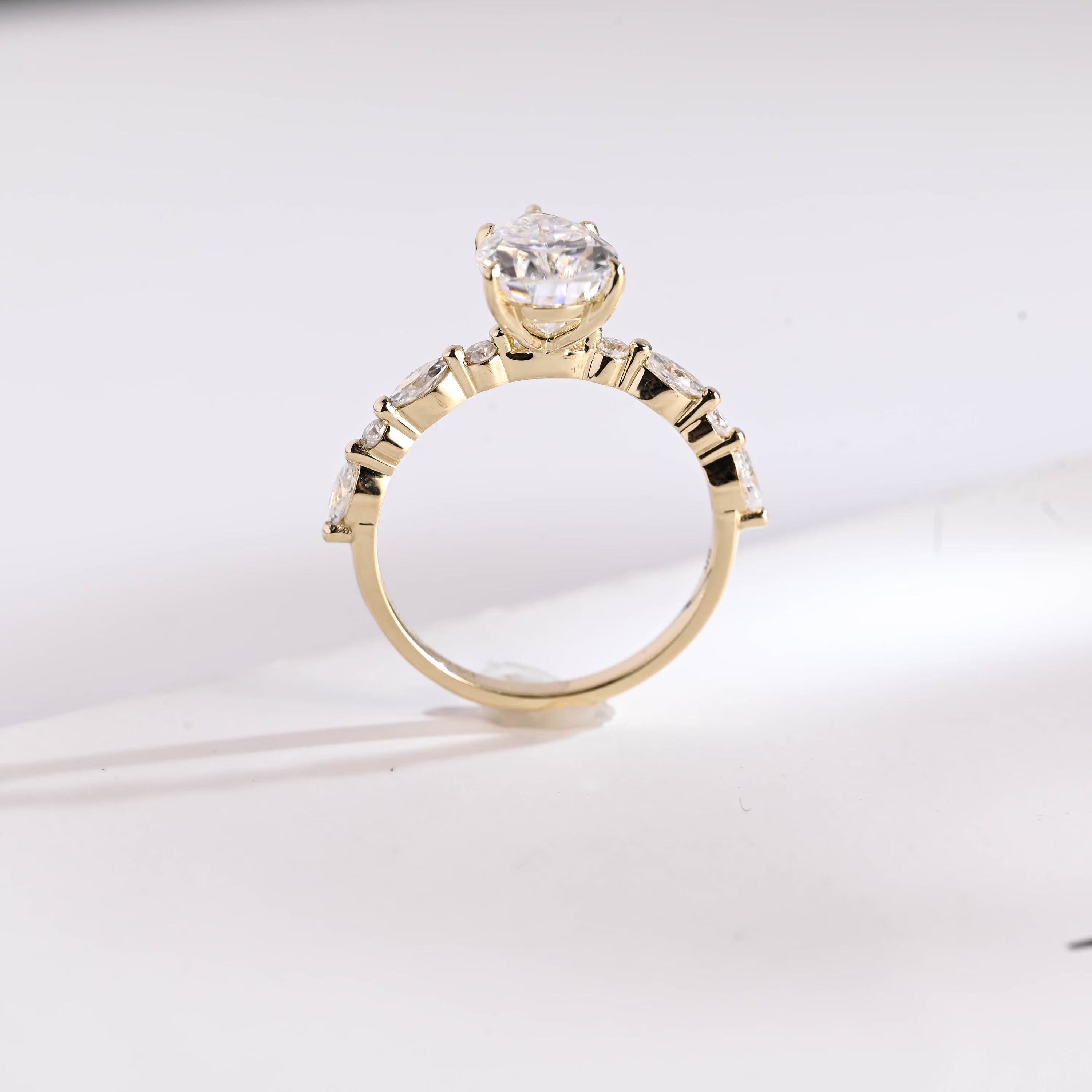 Solid Gold Pear Cut Moissanite Engagement Ring, Promise Ring