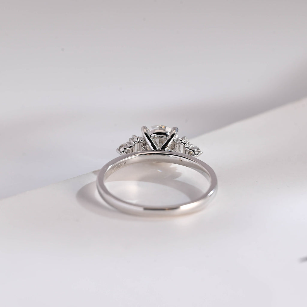 Three Stone Round Moissanite Engagement Ring, Solid Gold Dainty Anniversary Ring