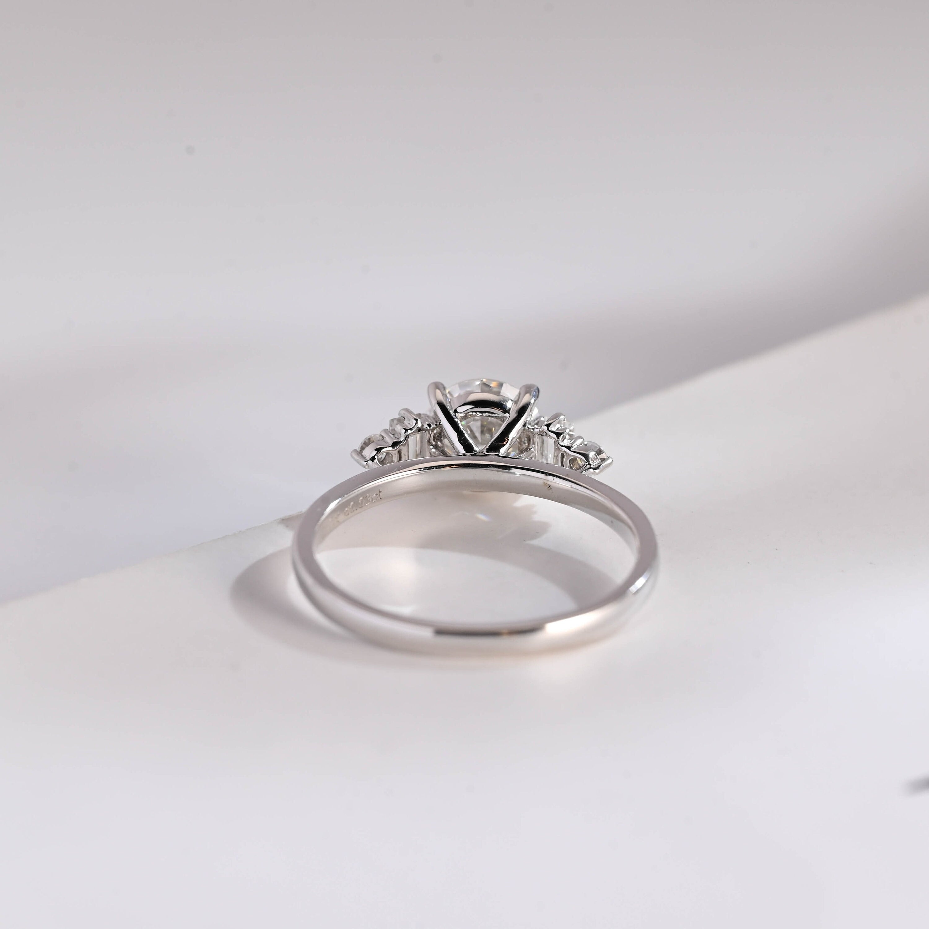 Three Stone Round Moissanite Engagement Ring, Solid Gold Dainty Anniversary Ring