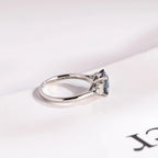 Solid Gold Light Blue Round Cut Moissanite Engagement Ring, Anniversary Gift for Her