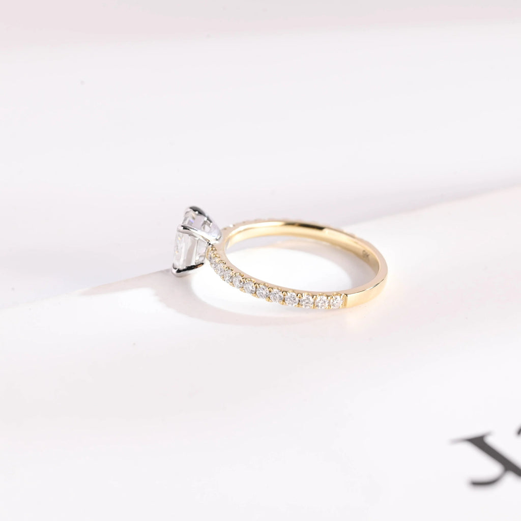 Solid Gold Two Tone Princess Cut Moissanite Engagement Ring, Anniversary Gift for Her