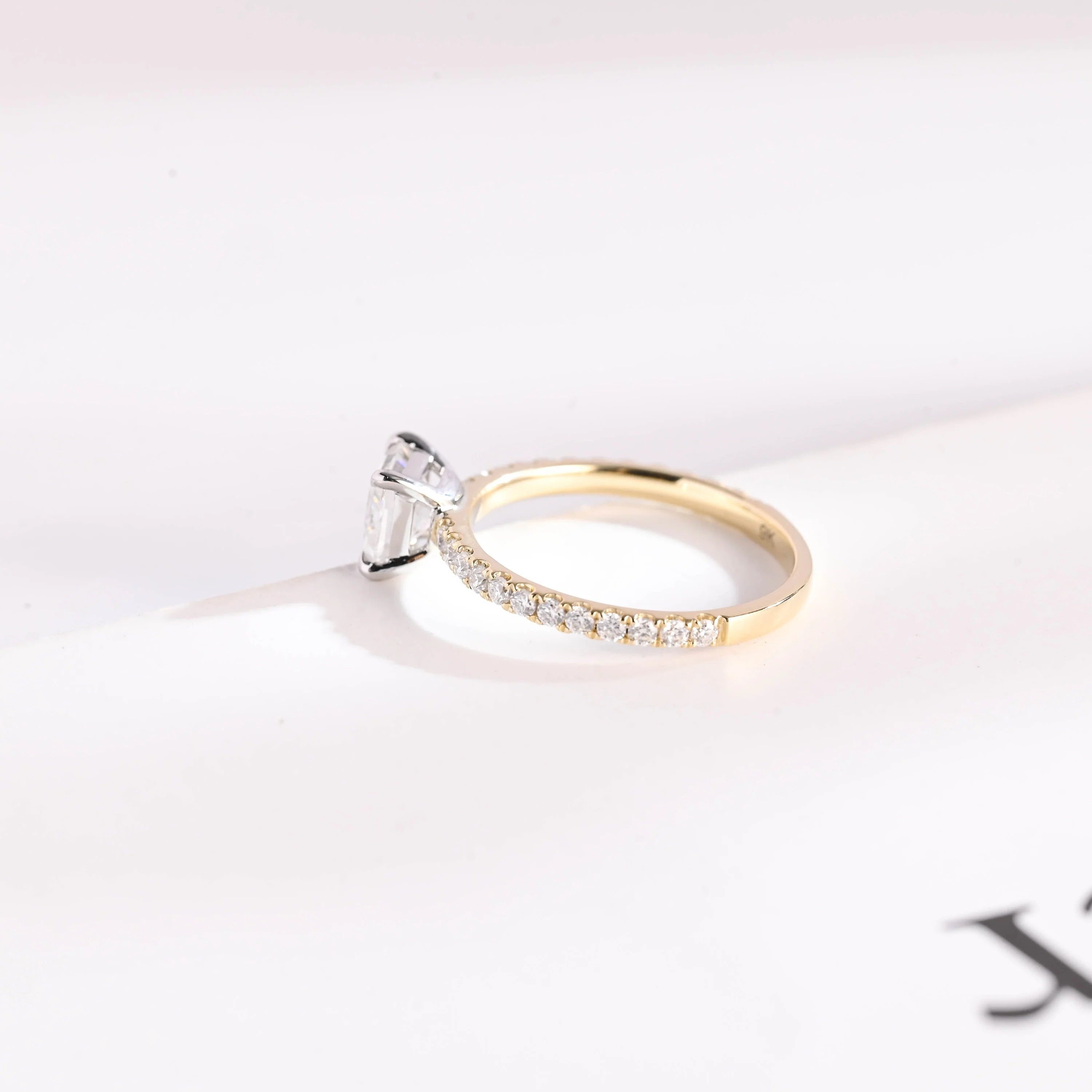 Solid Gold Two Tone Princess Cut Moissanite Engagement Ring, Anniversary Gift for Her