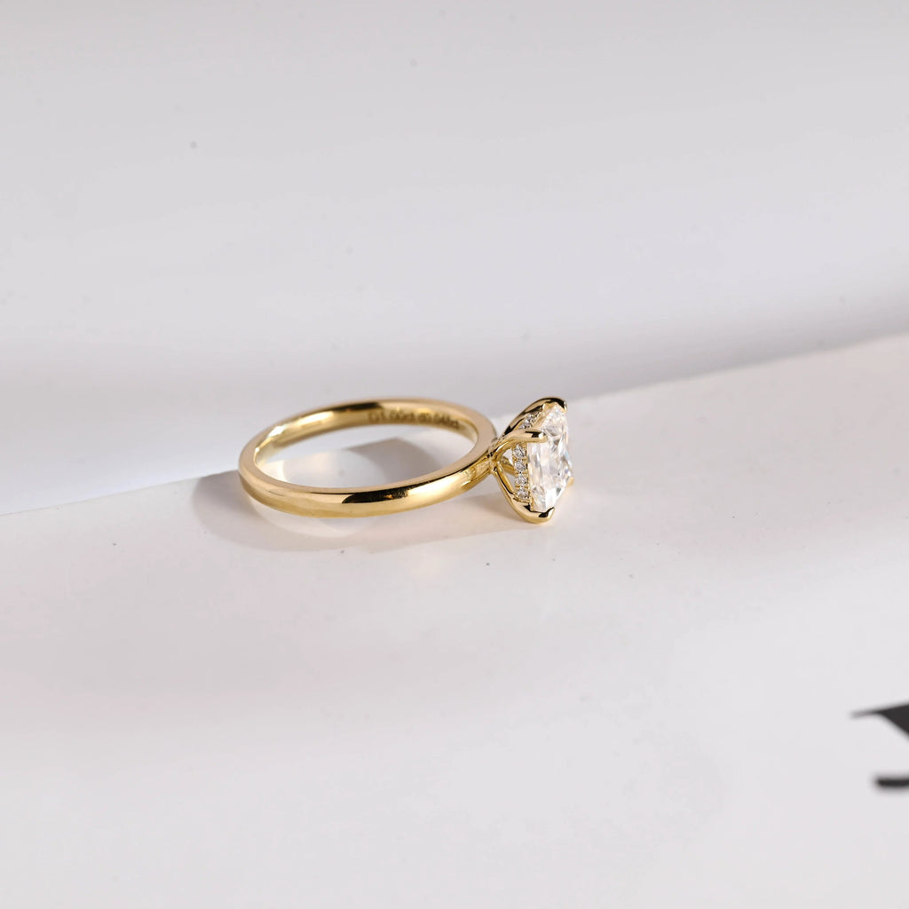 Solid Gold Princess Cut Moissanite Engagement Ring, Promise Ring