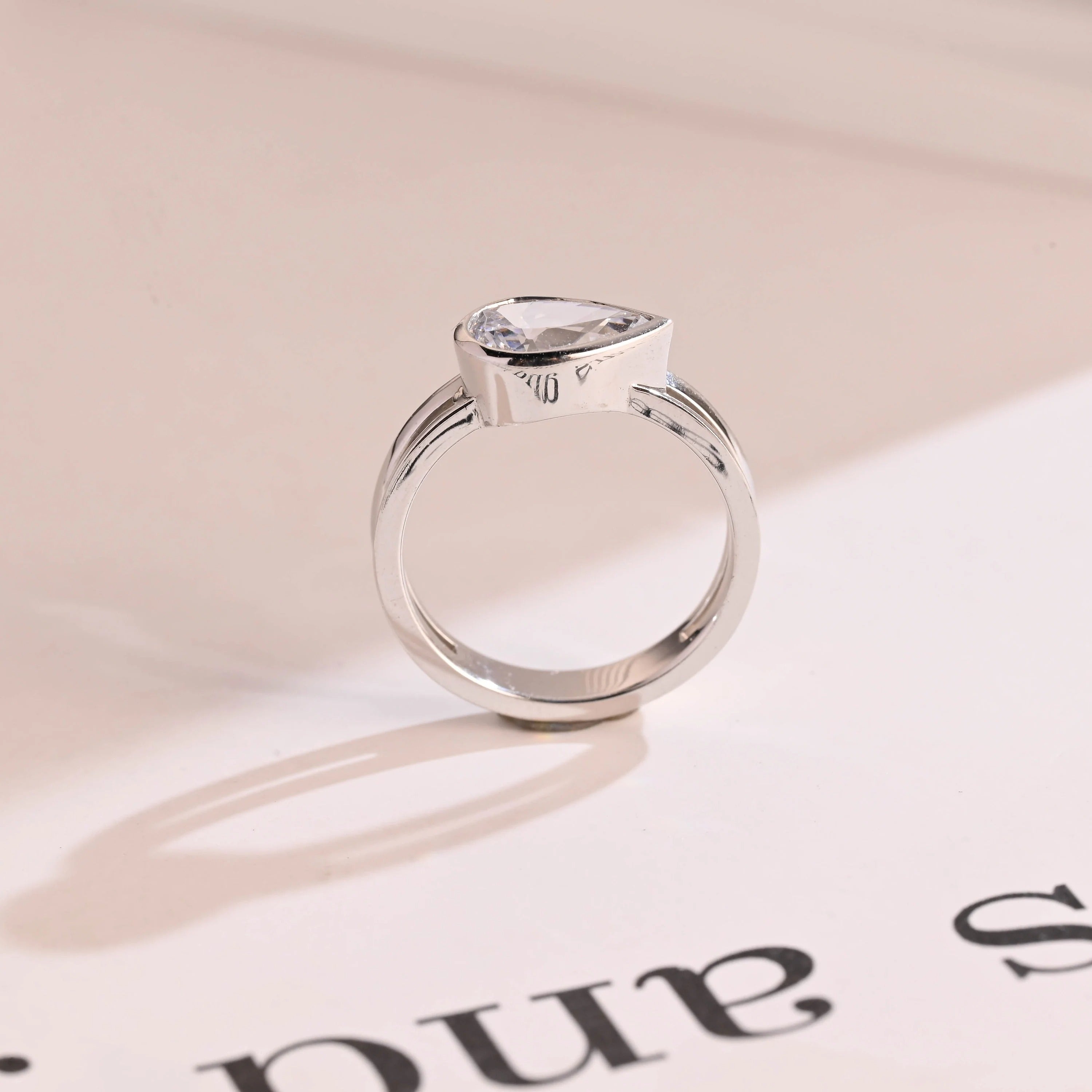 Solid Gold Pear Cut Moissanite Engagement Ring, Double Band Ring Secondary image