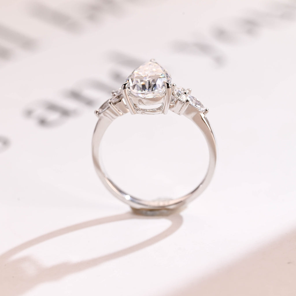 Solid Gold Pear Moissanite Engagement Ring, Proposal Ring for Her