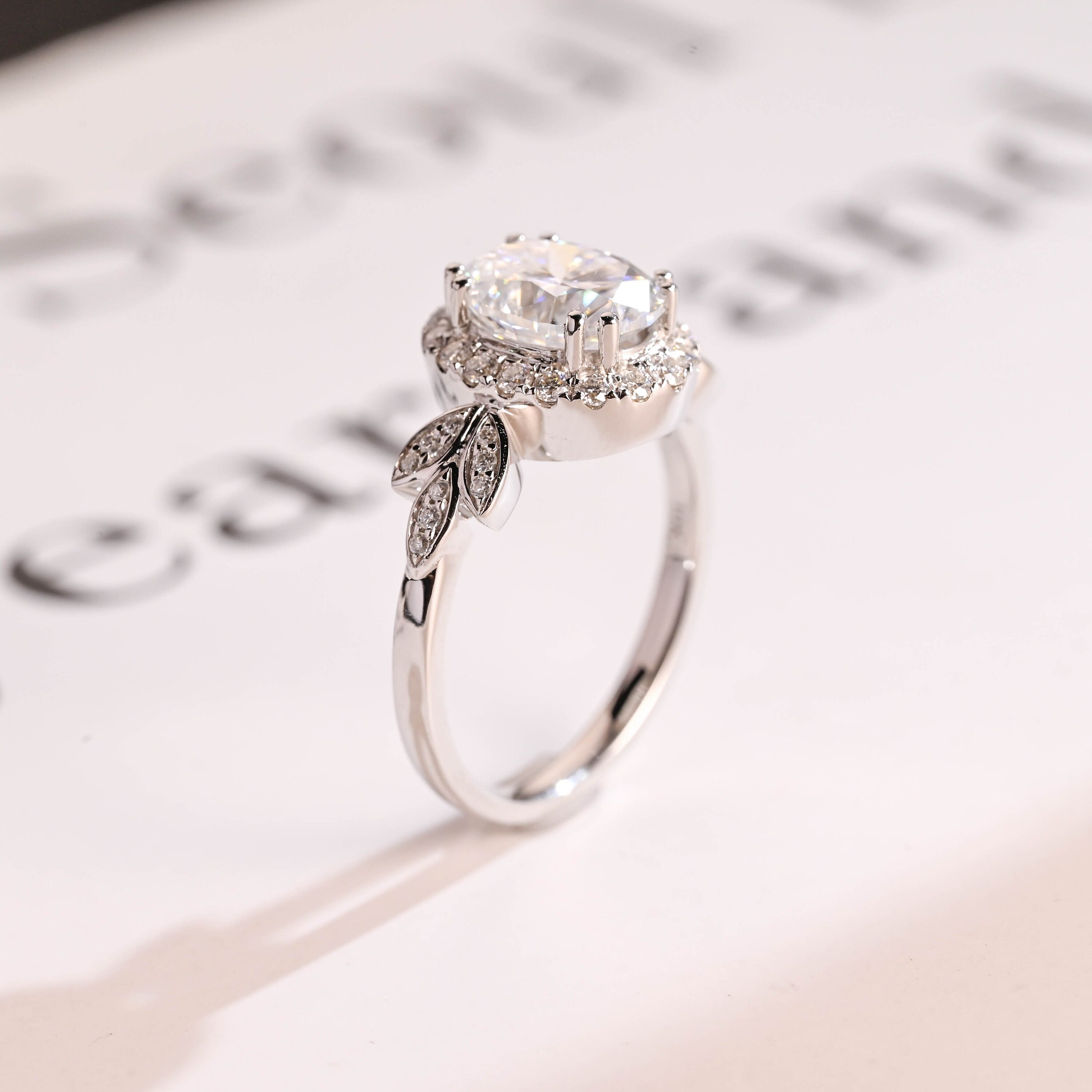 Solid Gold Oval Cut Moissanite Engagement Ring, Wedding Ring