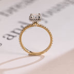 Solid Gold Two Tone Princess Moissanite Engagement Ring, Halo Bridal Ring