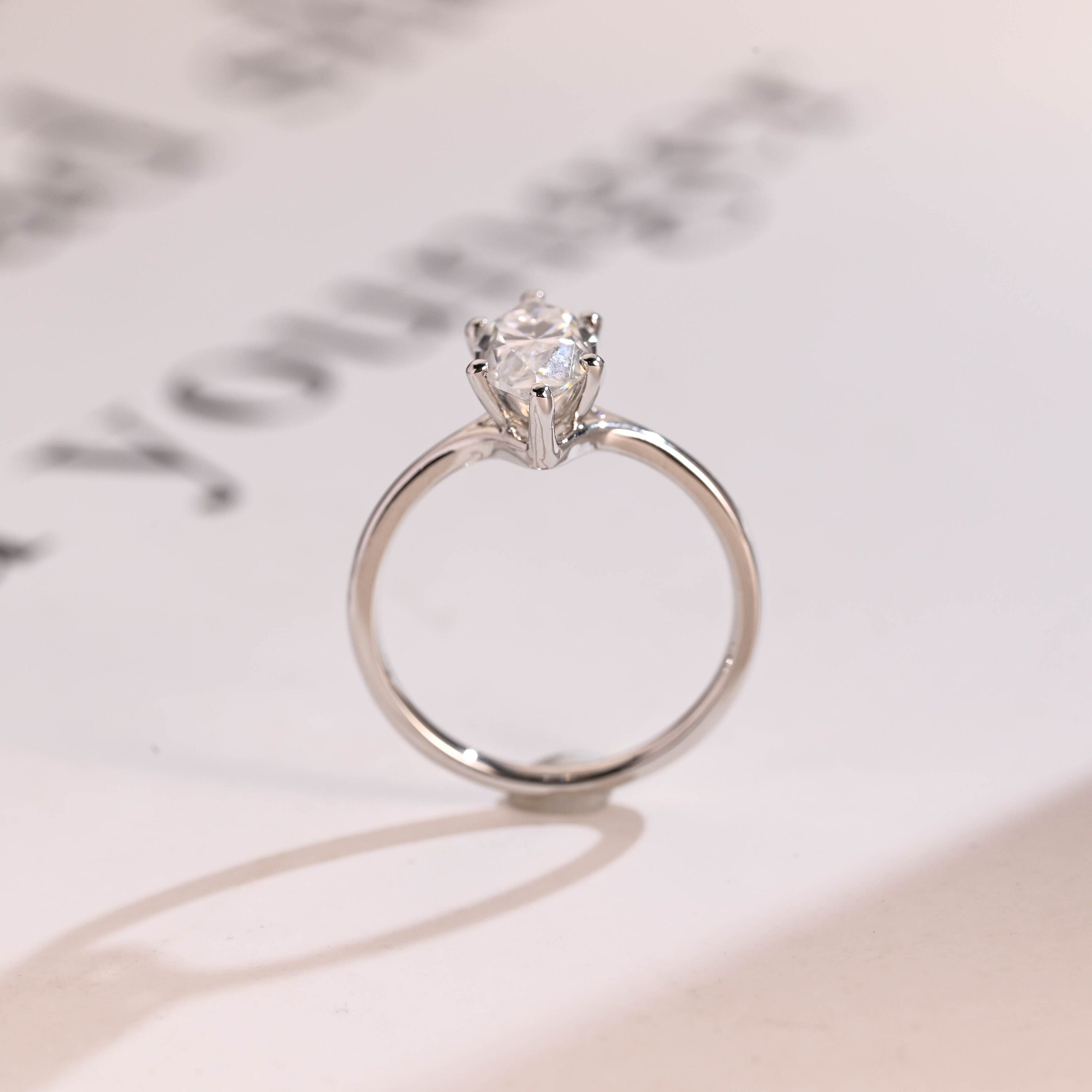 Solid Gold Marquise Cut Moissanite Engagement Ring, Promise Ring