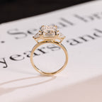Solid Gold Emerald Cut Moissanite Engagement Ring With Trillion Accent, Three Stone Ring
