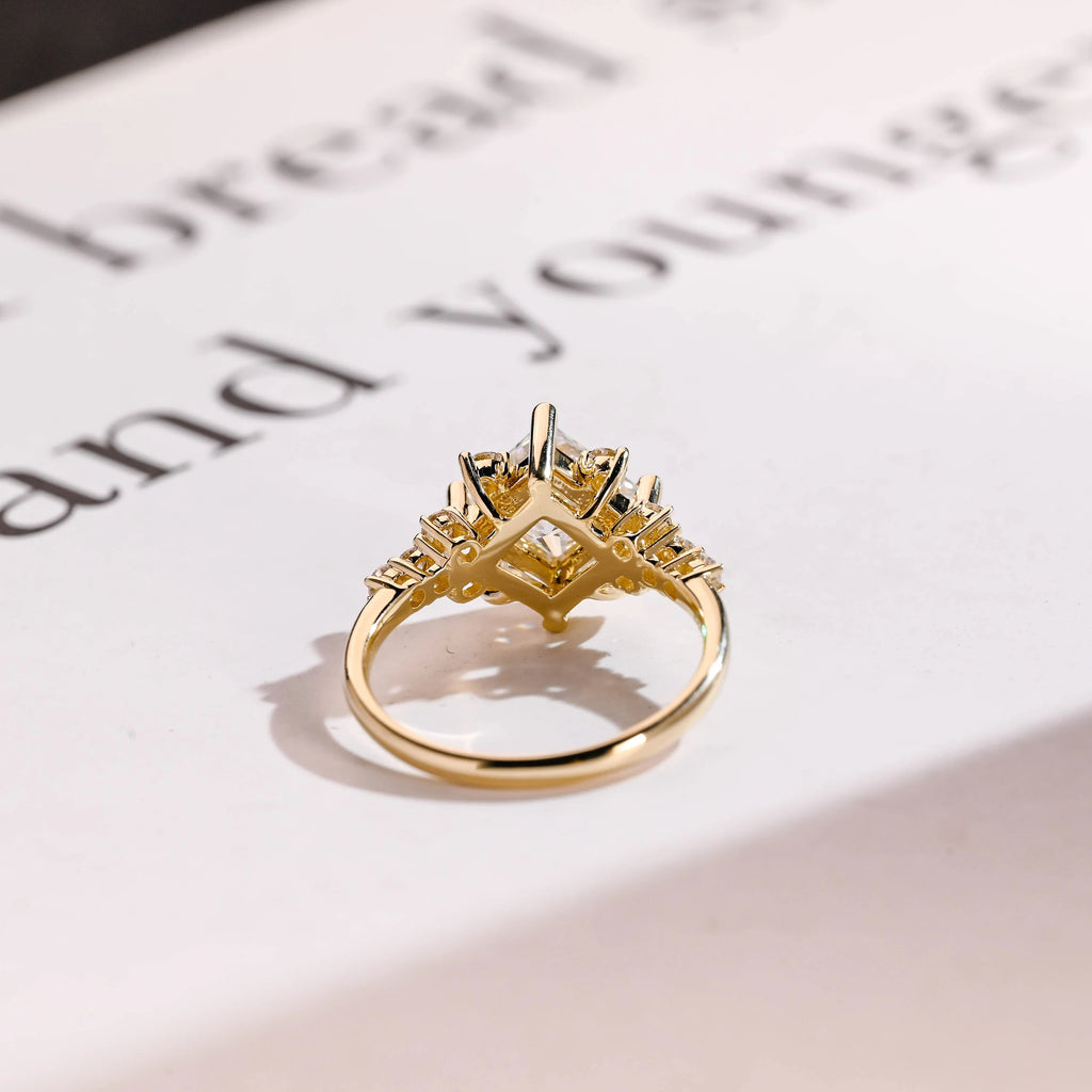 Solid Gold Princess Cut Moissanite Engagement Ring, Custom-Made Ring Available