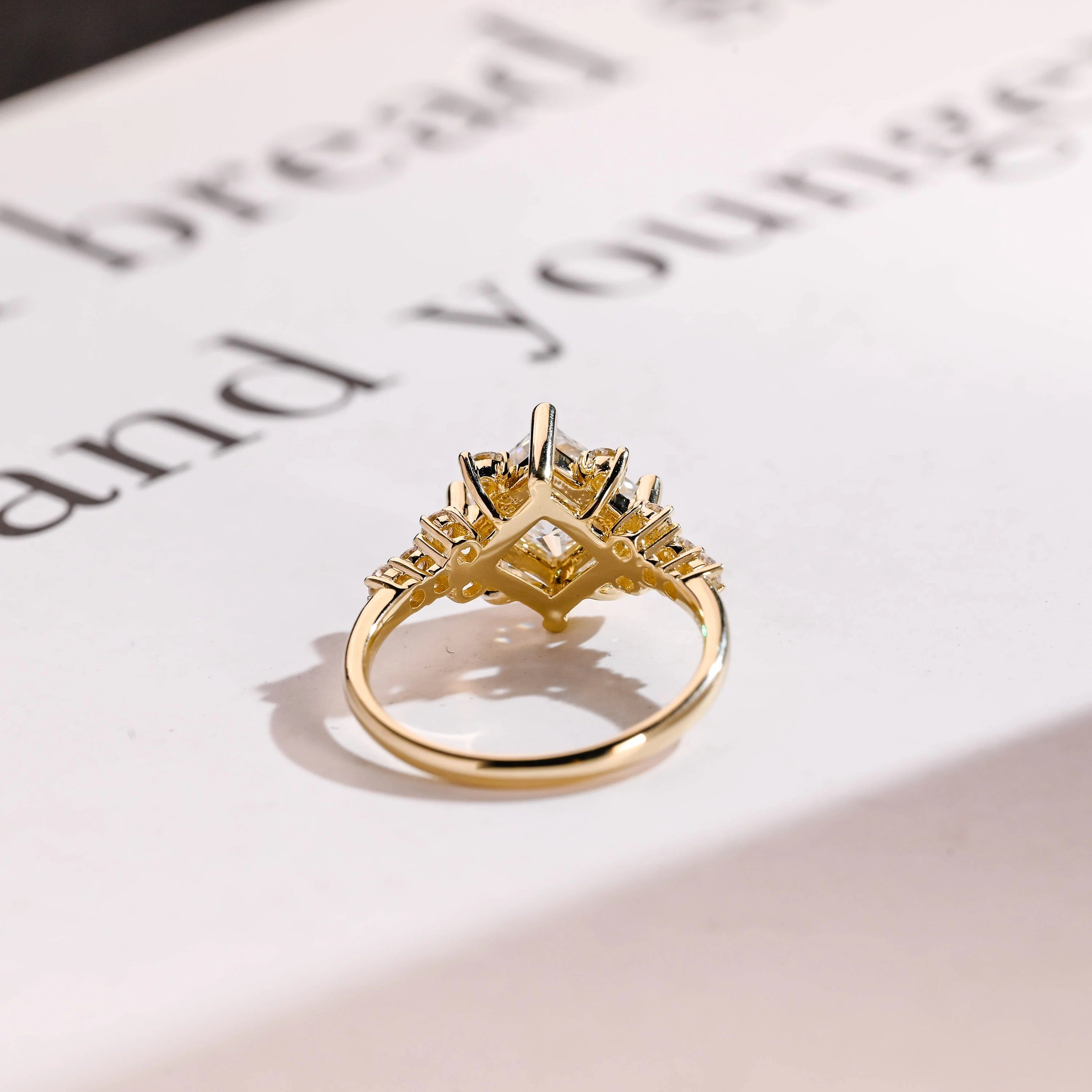 Solid Gold Princess Cut Moissanite Engagement Ring, Custom-Made Ring Available