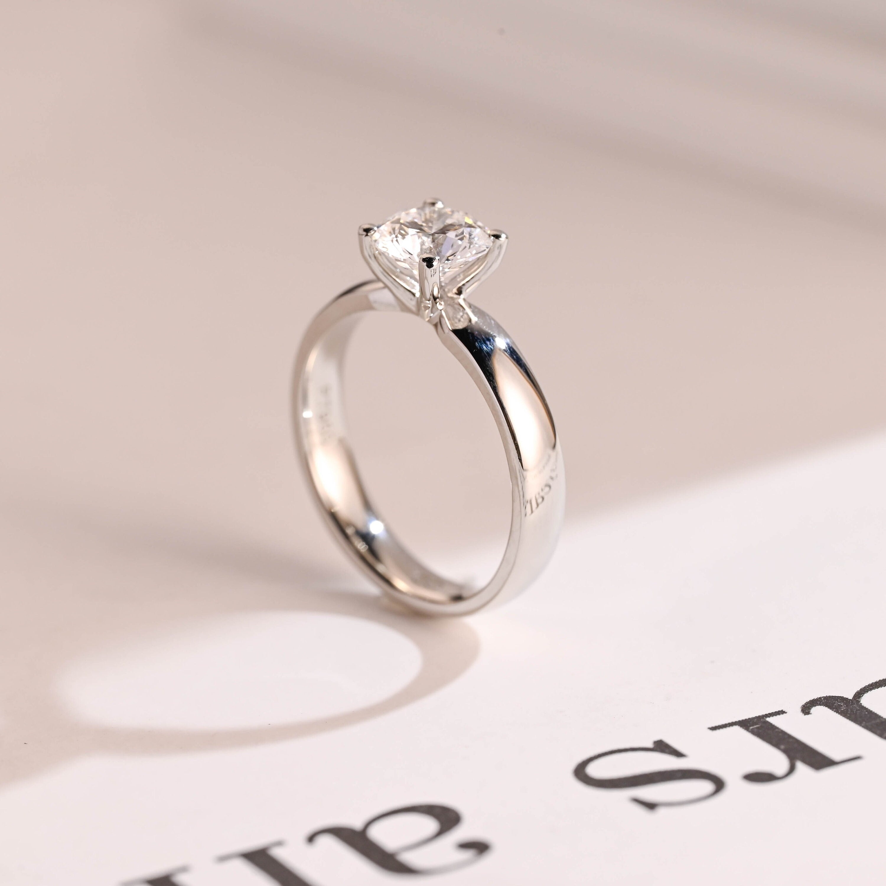 Solid Gold Minimalist Round Moissanite Engagement Ring, 3.5mm Width Band Ring Secondary image