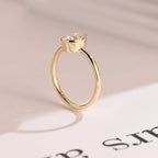Solid Gold Pear Moissanite Engagement Ring with Bezel, Dainty Ring