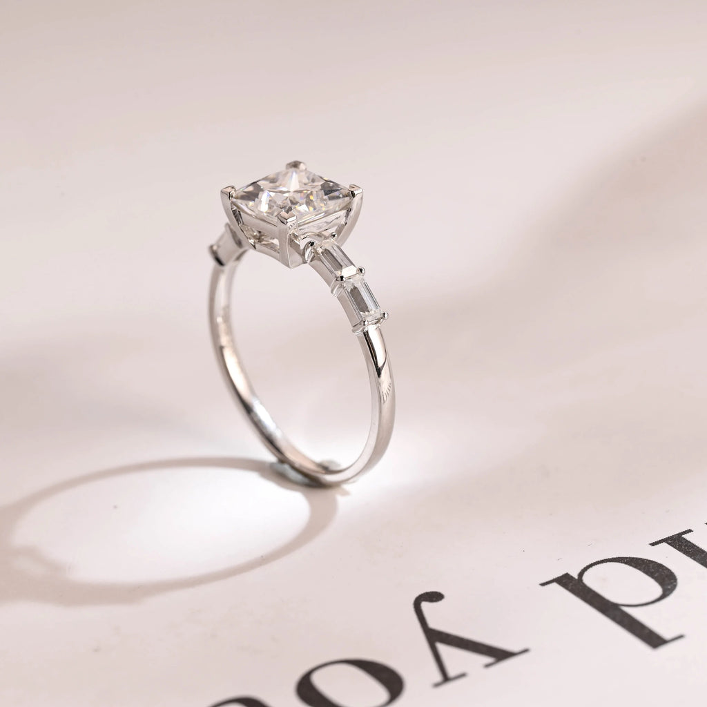 Solid Gold Princess Cut Moissanite Engagement Ring, Dainty Promise Ring