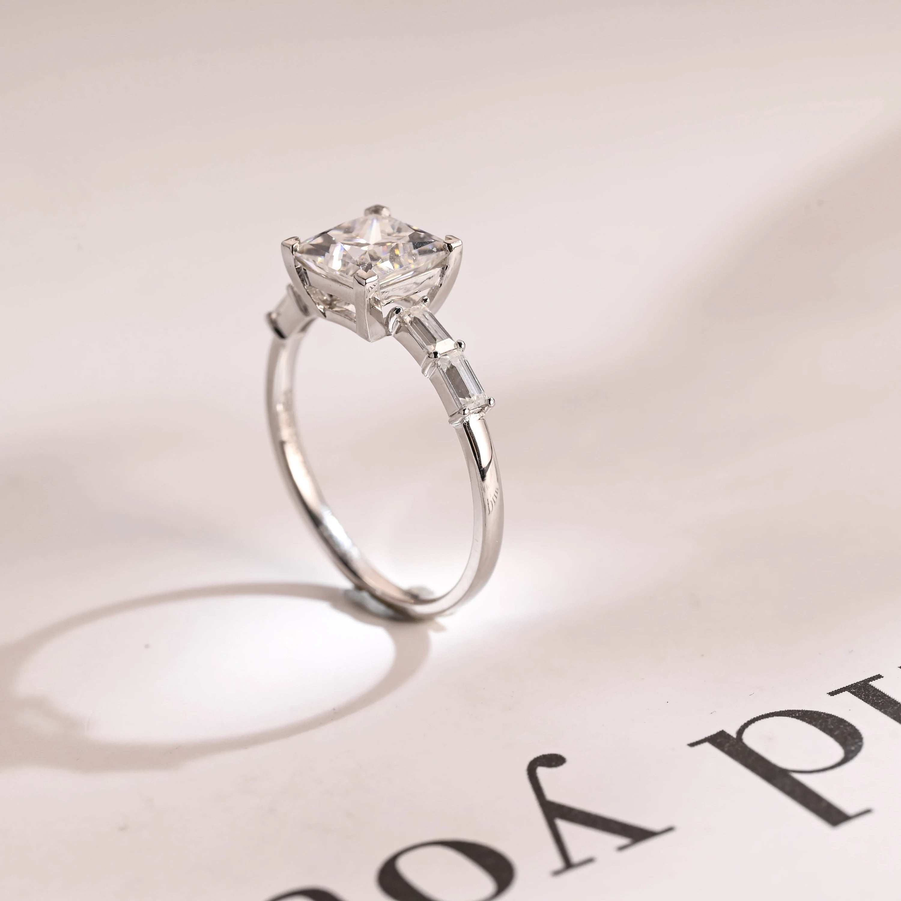 Solid Gold Princess Cut Moissanite Engagement Ring, Dainty Promise Ring