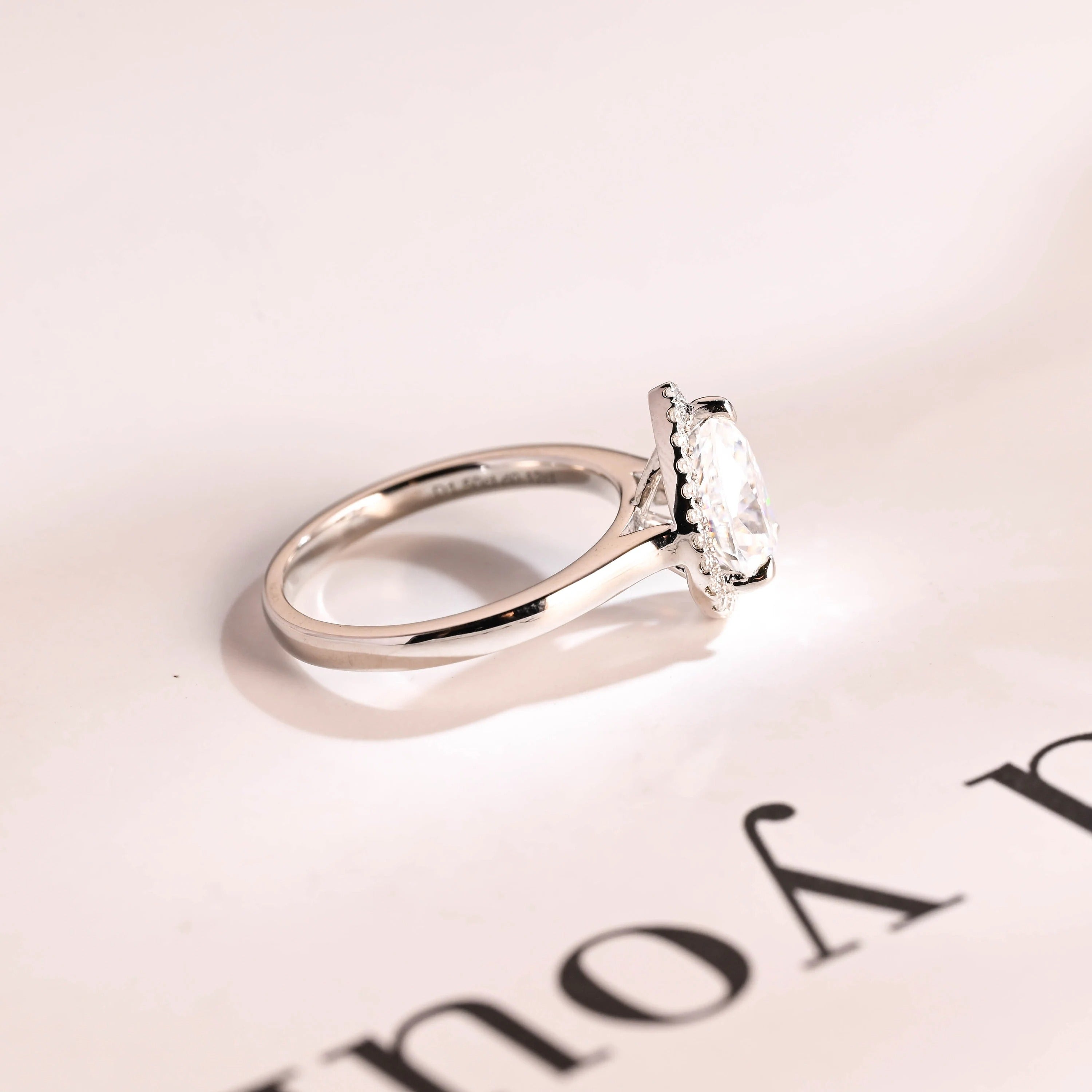 Solid Gold Pear Moissanite Engagement Ring, Flower Halo Promise Ring for Her
