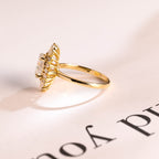Solid Gold Oval Moissanite Engagement Ring, Floral Halo Proposal Ring