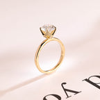 Solid Gold Tulip Floral Hidden Halo Round Moissanite Engagement Ring, Anniversary Gift for Her