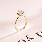 Solid Gold Tulip Floral Hidden Halo Round Moissanite Engagement Ring, Anniversary Gift for Her