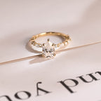 Solid Gold Pear Cut Moissanite Engagement Ring, Half Pave Proposal Ring