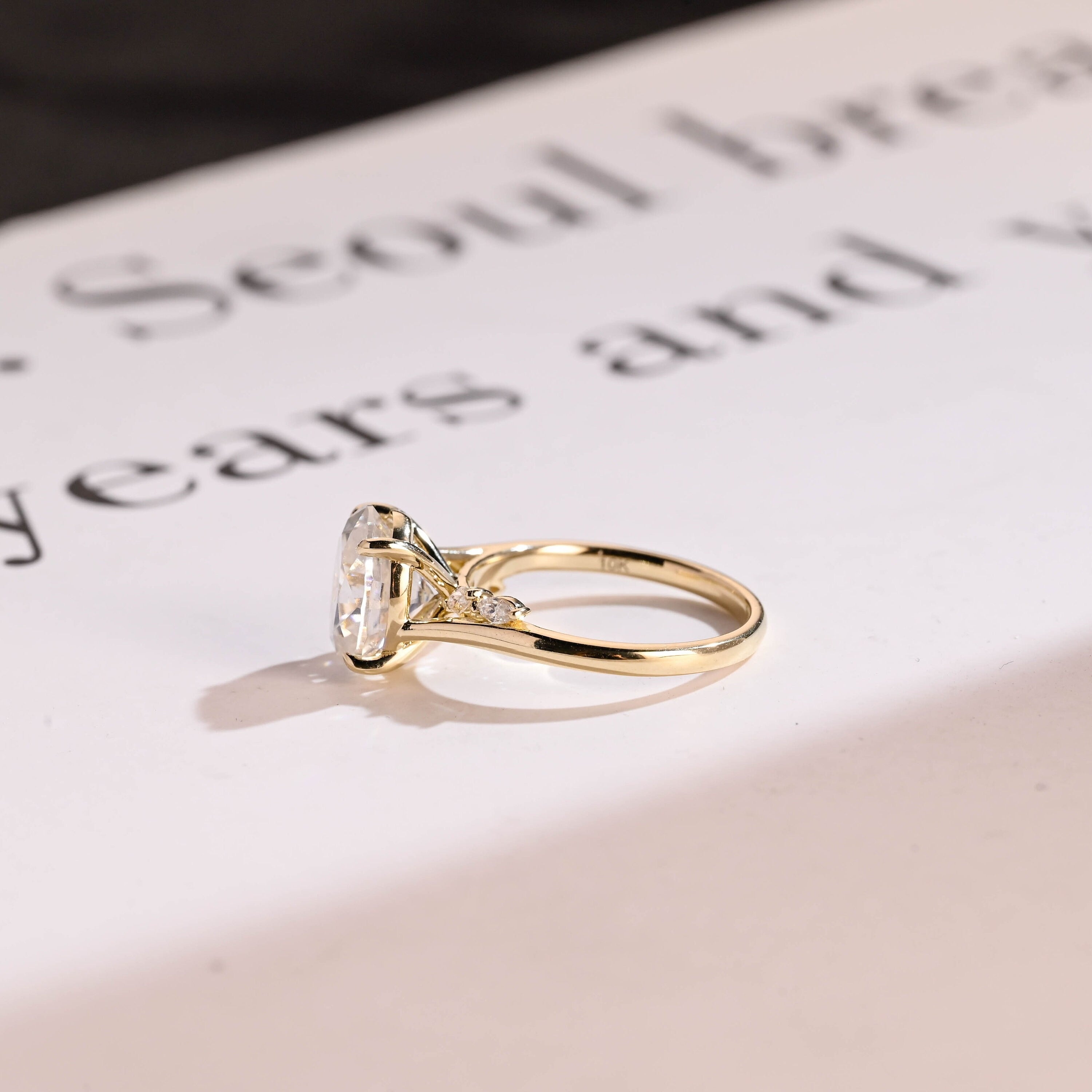 Solid Gold Oval Moissanite Engagement Ring, Bypss Proposal Ring