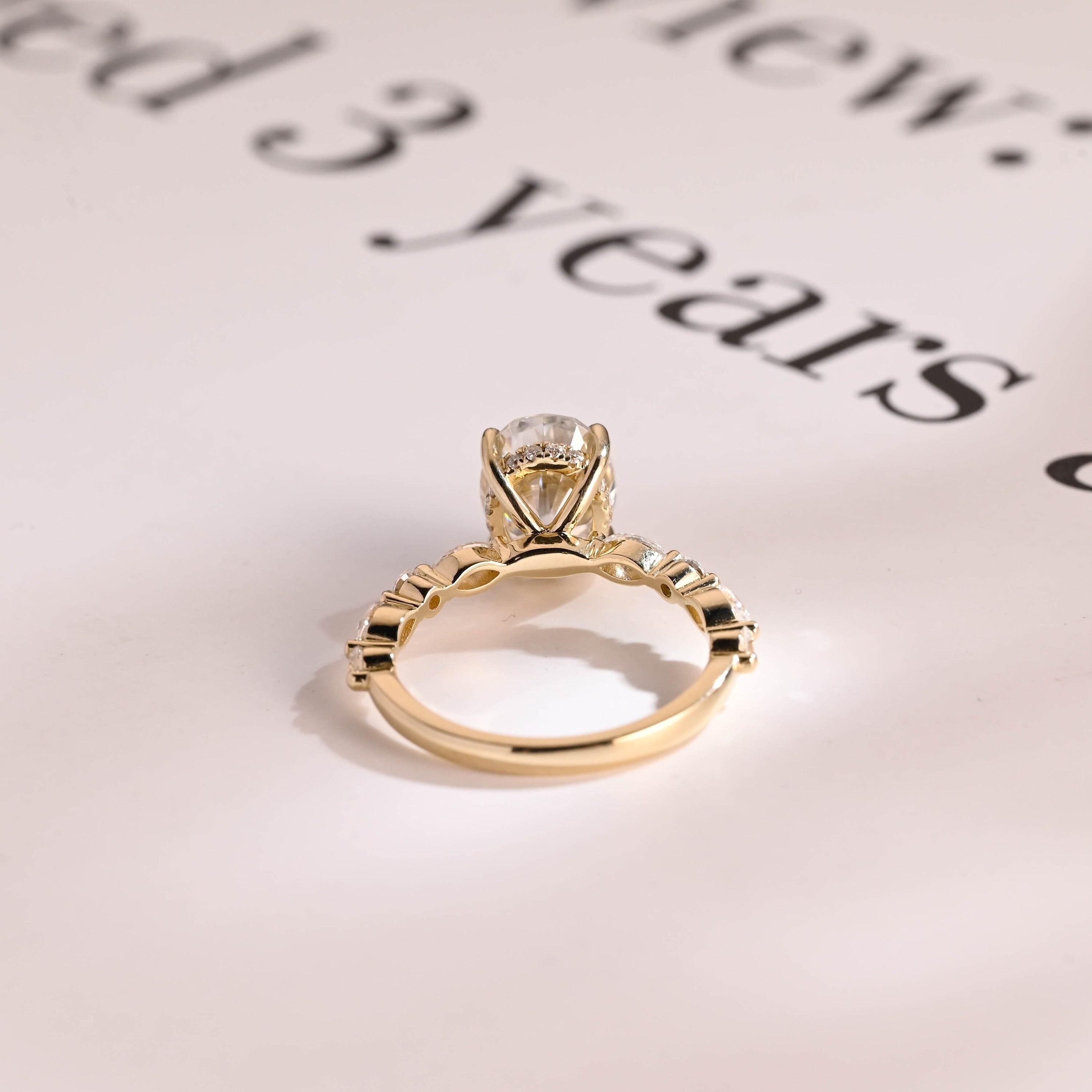 Solid Gold Oval Moissanite Engagement Ring, Hidden Halo Proposal Ring