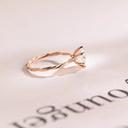 Solid Gold Moissanite Engagement Ring, Twisted Rope Band