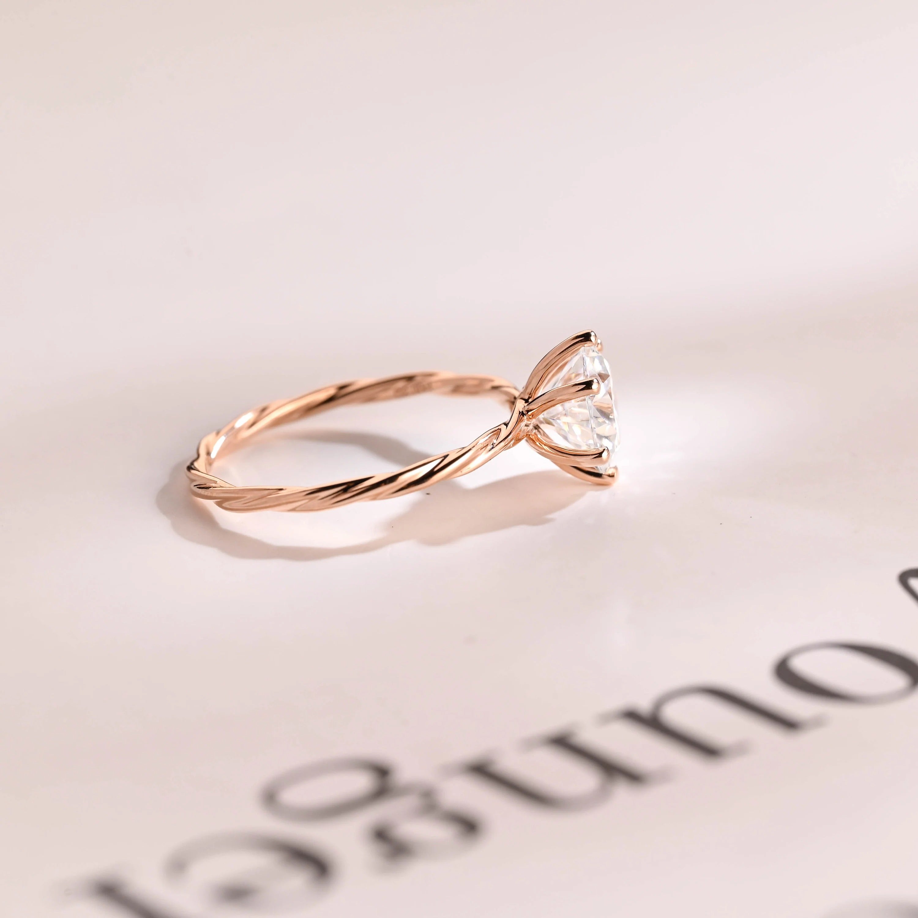 Solid Gold Moissanite Engagement Ring, Twisted Rope Band