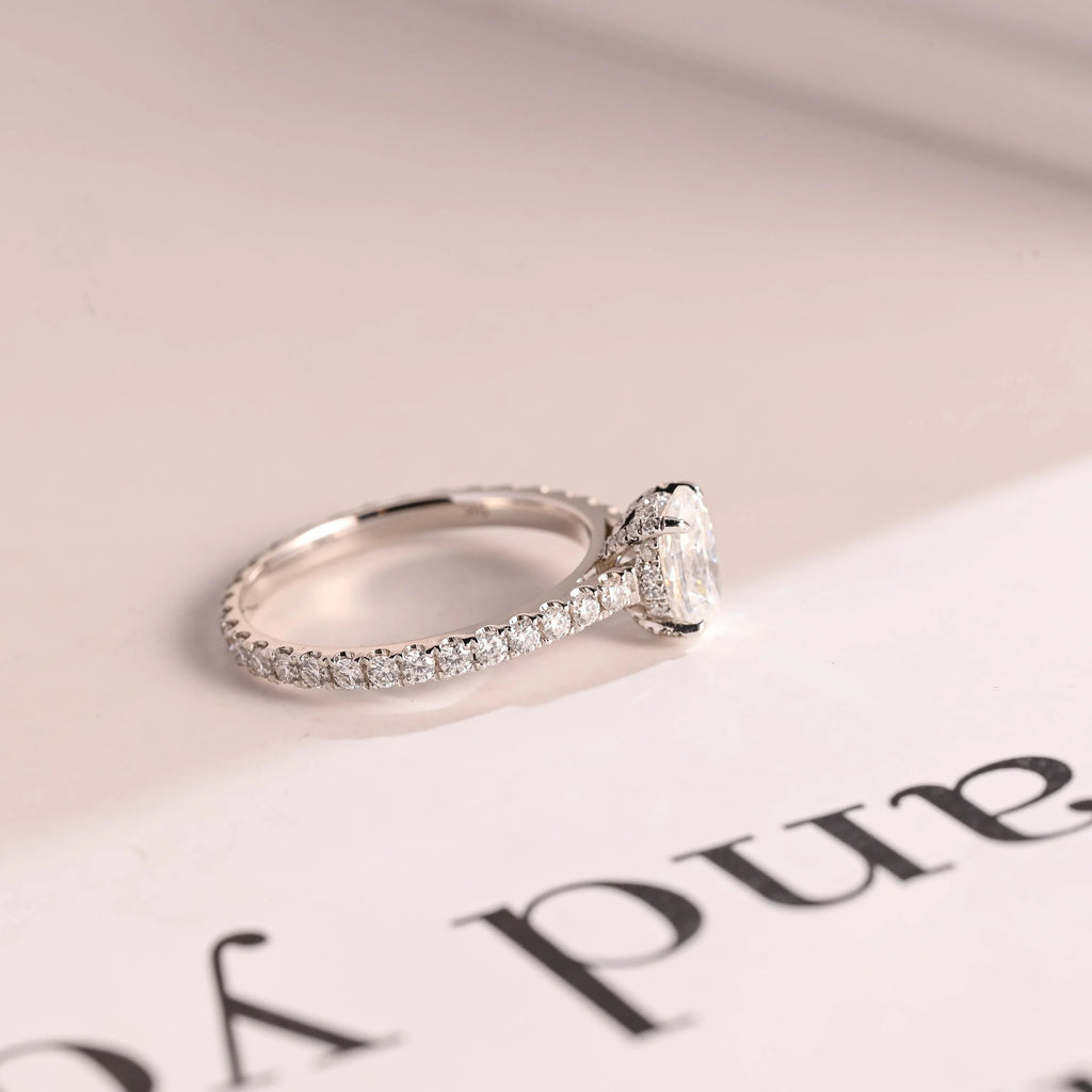 Solid Gold Oval Cut Moissanite Engagement Ring, Proposal Ring