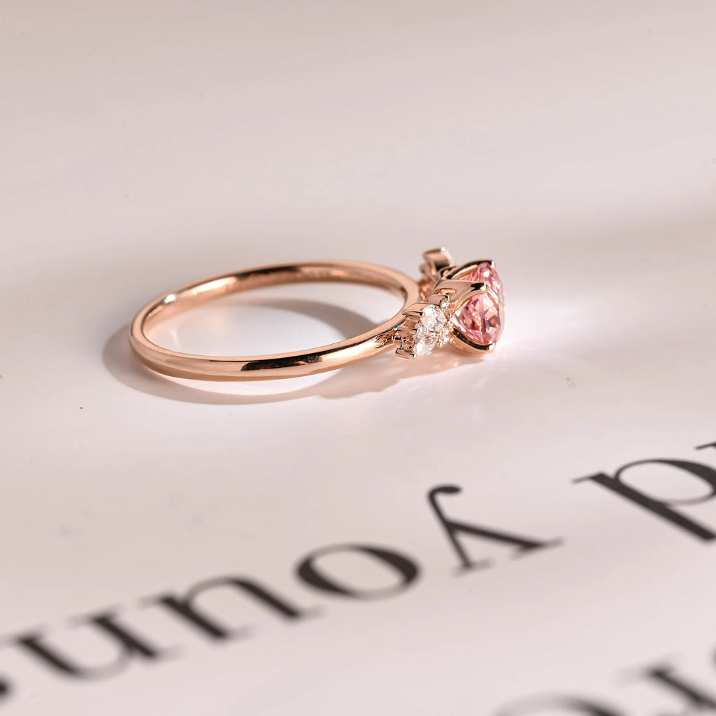 Solid Gold Round Cut Pink Sapphire Engagement Ring, Promise Ring