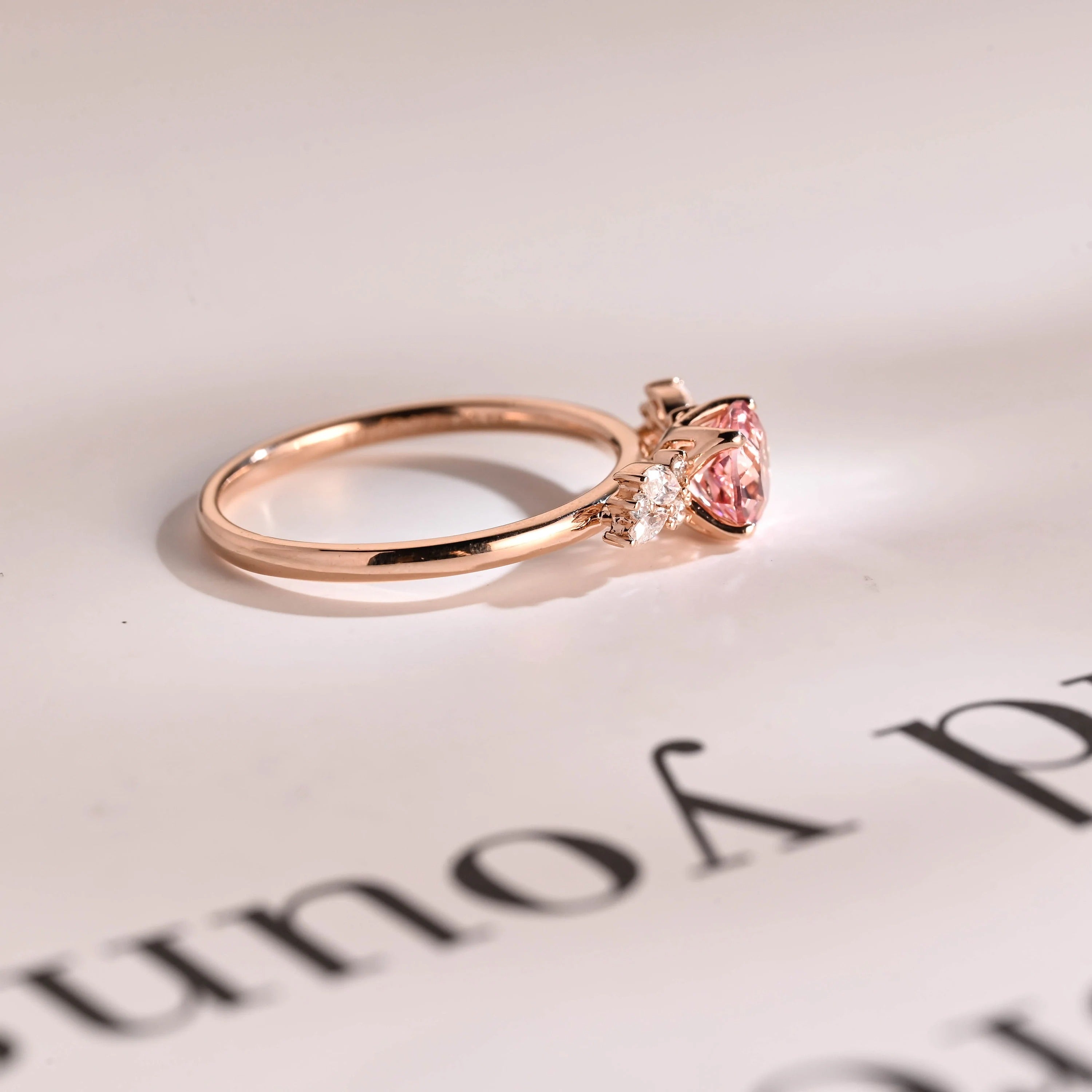 Solid Gold Round Cut Pink Sapphire Engagement Ring, Promise Ring