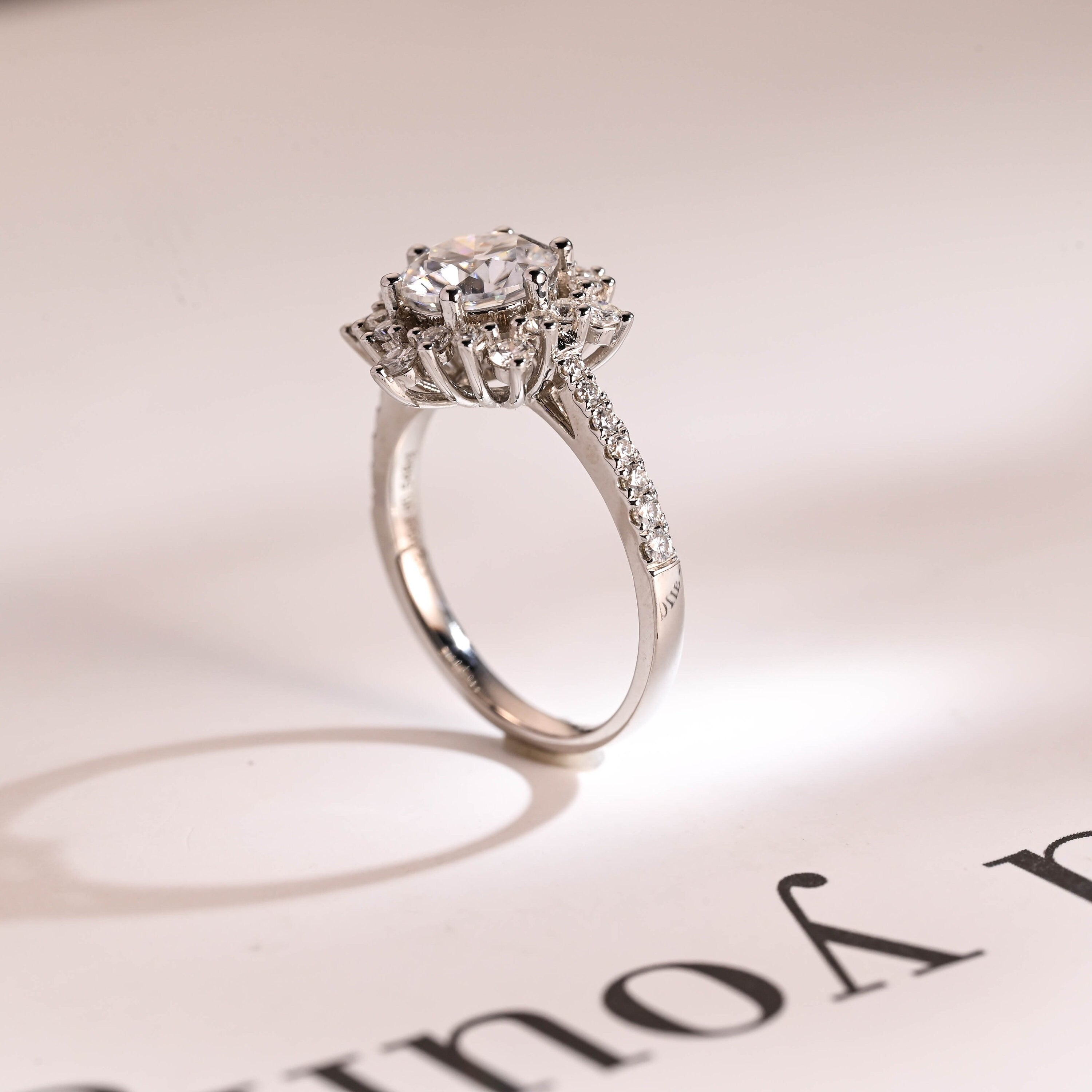 Solid Gold Sunflower Round Moissanite Engagement Ring, Half Eternity Promise Ring Secondary image