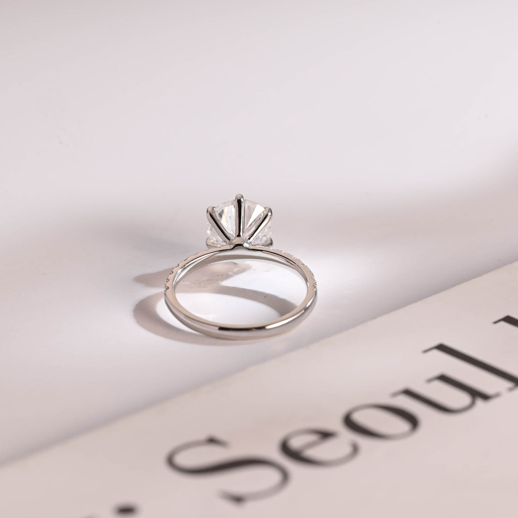 Solid Gold Half Eternity Round Moissanite Engagement Ring, Anniversary Gift for Wife