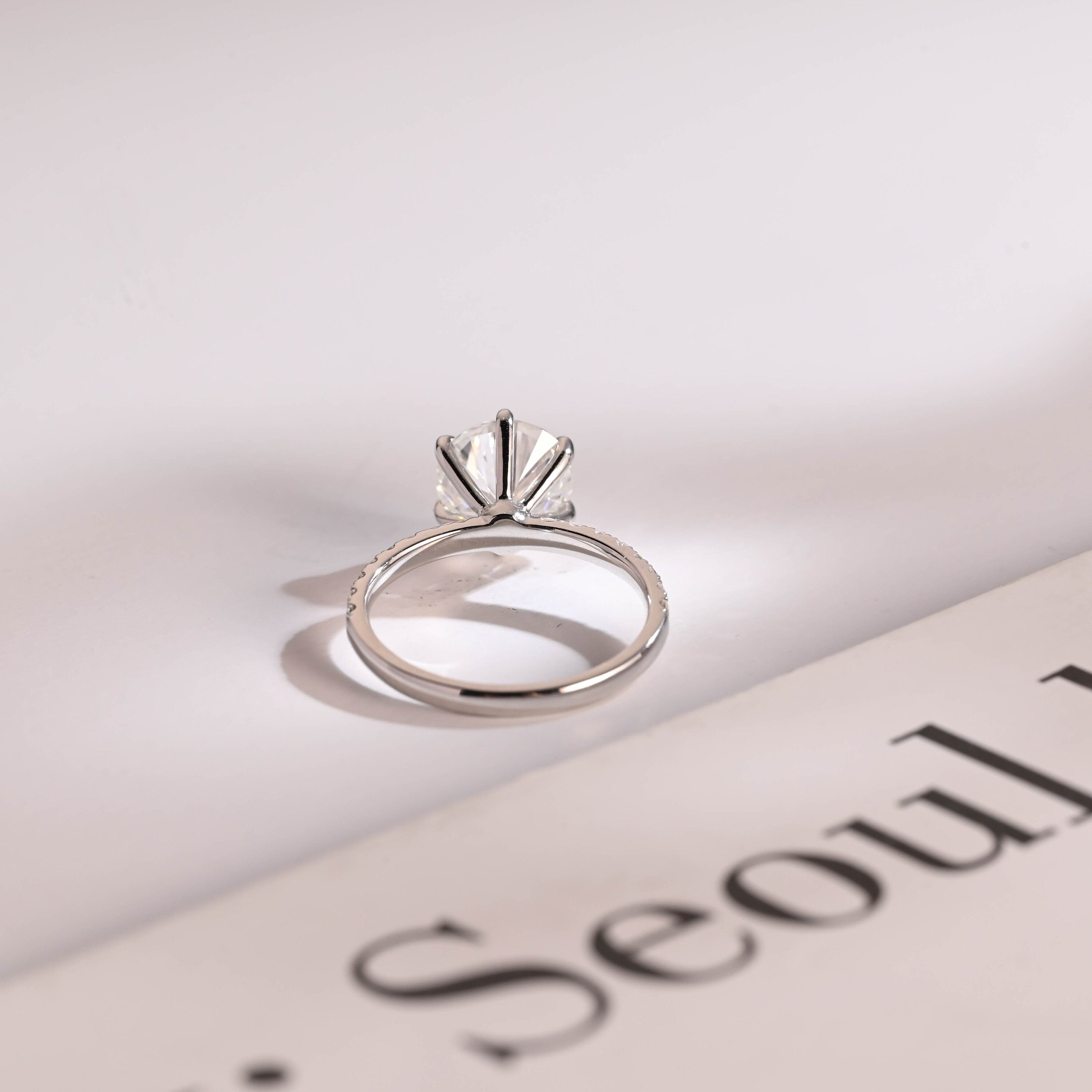 Solid Gold Half Eternity Round Moissanite Engagement Ring, Anniversary Gift for Wife