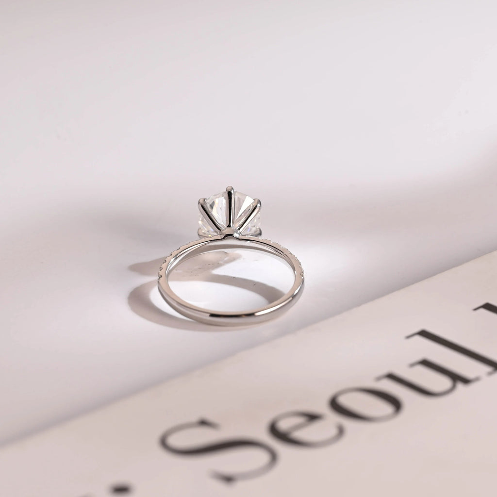 Solid Gold Half Eternity Round Moissanite Engagement Ring, Anniversary Gift for Wife