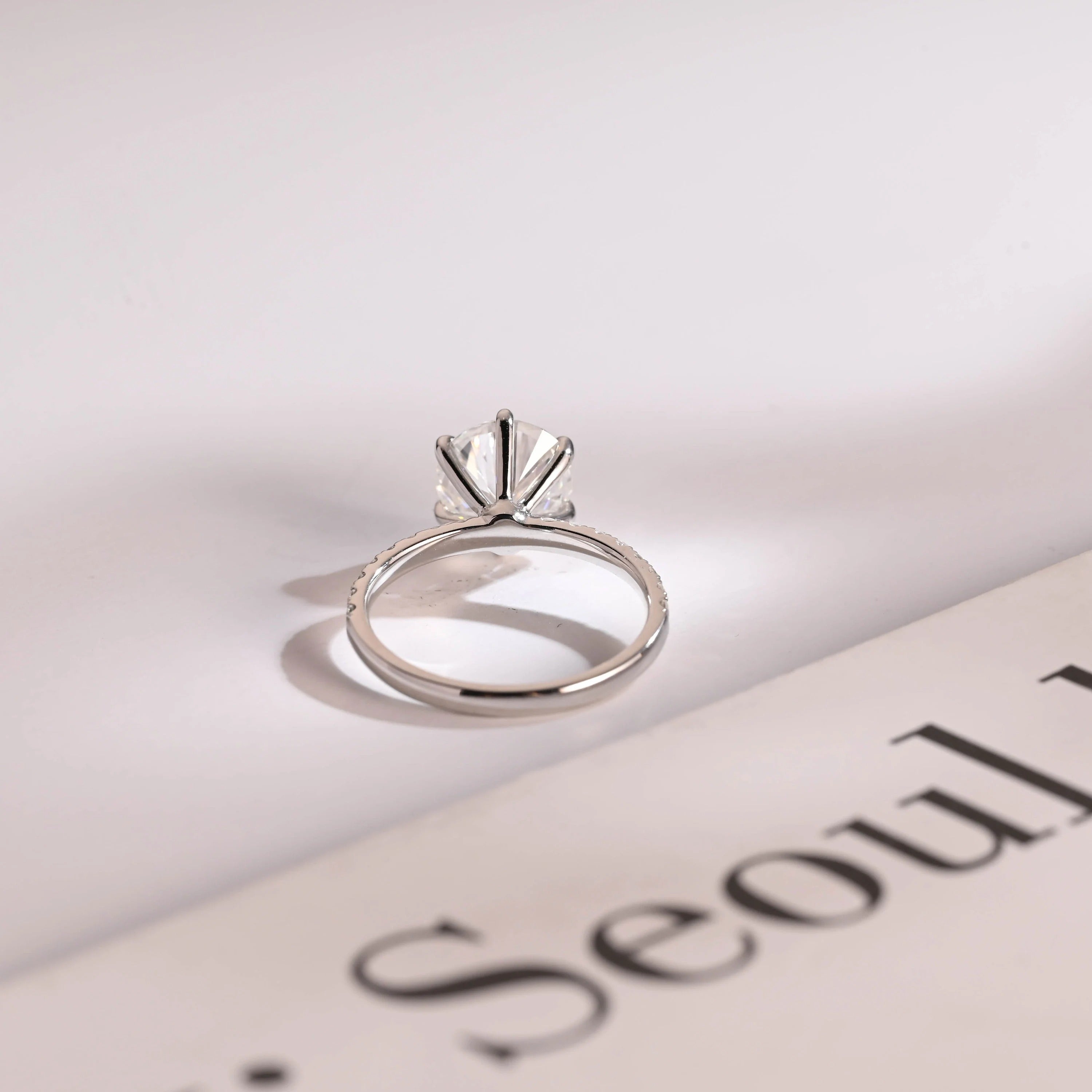 Solid Gold Half Eternity Round Moissanite Engagement Ring, Anniversary Gift for Wife