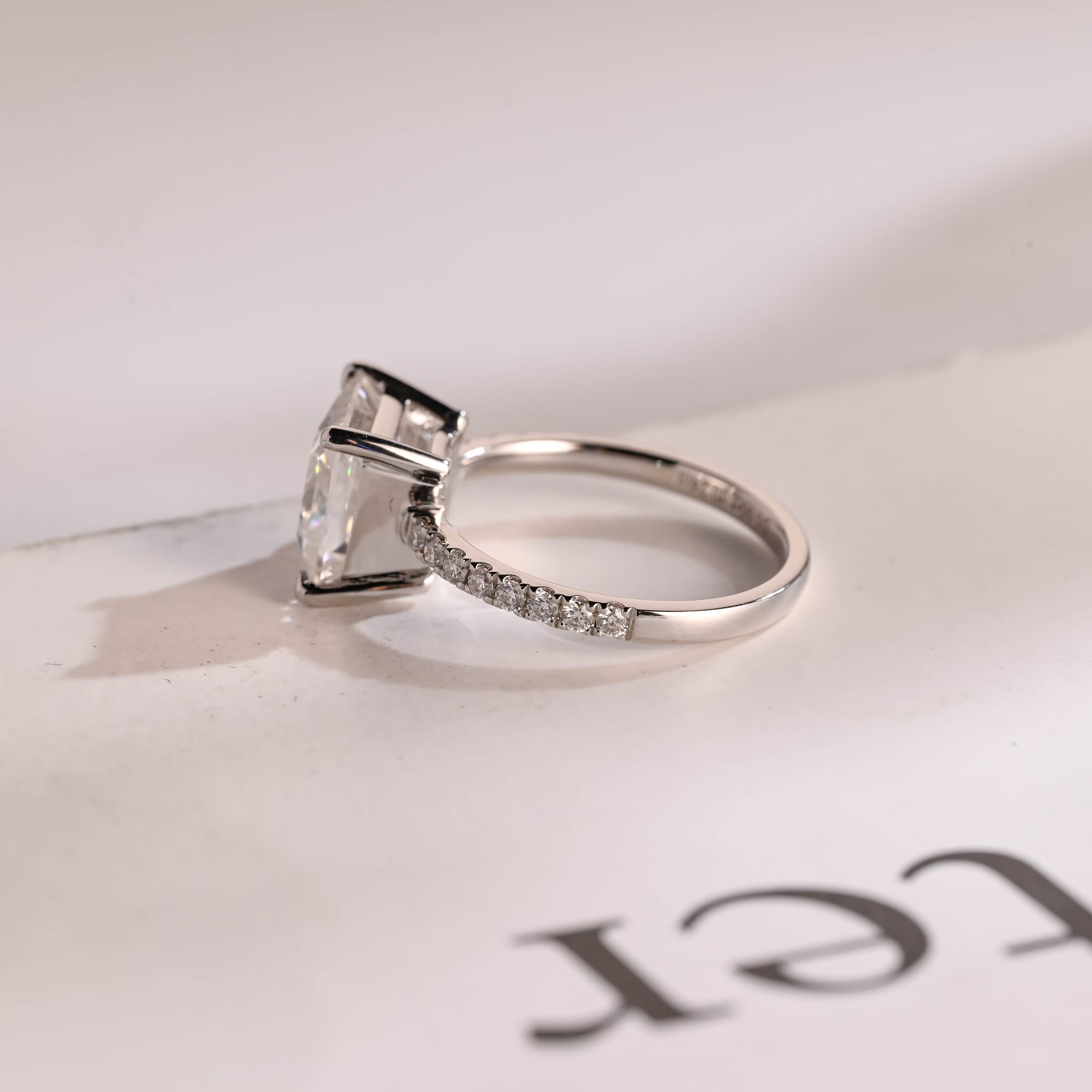 Solid Gold Half Eternity Princess Cut Moissanite Engagement Ring, Promise Ring