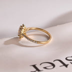 Solid Gold Floral Halo Oval Moissanite Engagement Ring, Half Eternity Proposal Ring