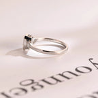 Solid Gold Emerald & Baguette Cut Moissanite Engagement Ring, Minimalist Cluster Bezel Ring
