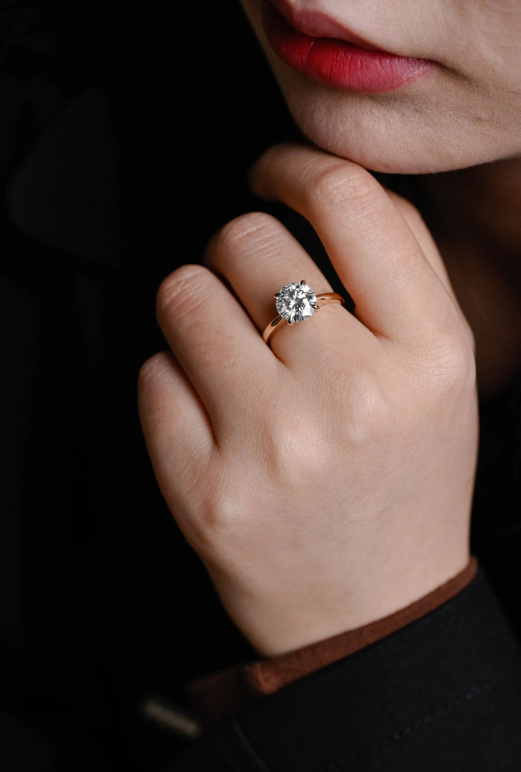 Solid Gold Round Cut Moissanite Engagement Ring, Anniversary Gift for Her