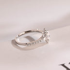 Solid Gold Halo Crushed Ice Oval Moissanite Engagement Ring, Half Eternity Proposal Ring