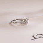 Solid Gold Sunflower Round Moissanite Engagement Ring, Half Eternity Promise Ring