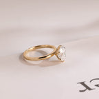 Solid Gold Minimalist Flower Oval Moissanite Engagement Ring, Promise Ring