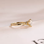 Solid Gold Hidden Halo Round Cut Moissanite Engagement Ring, Solitaire Promise Ring for Her