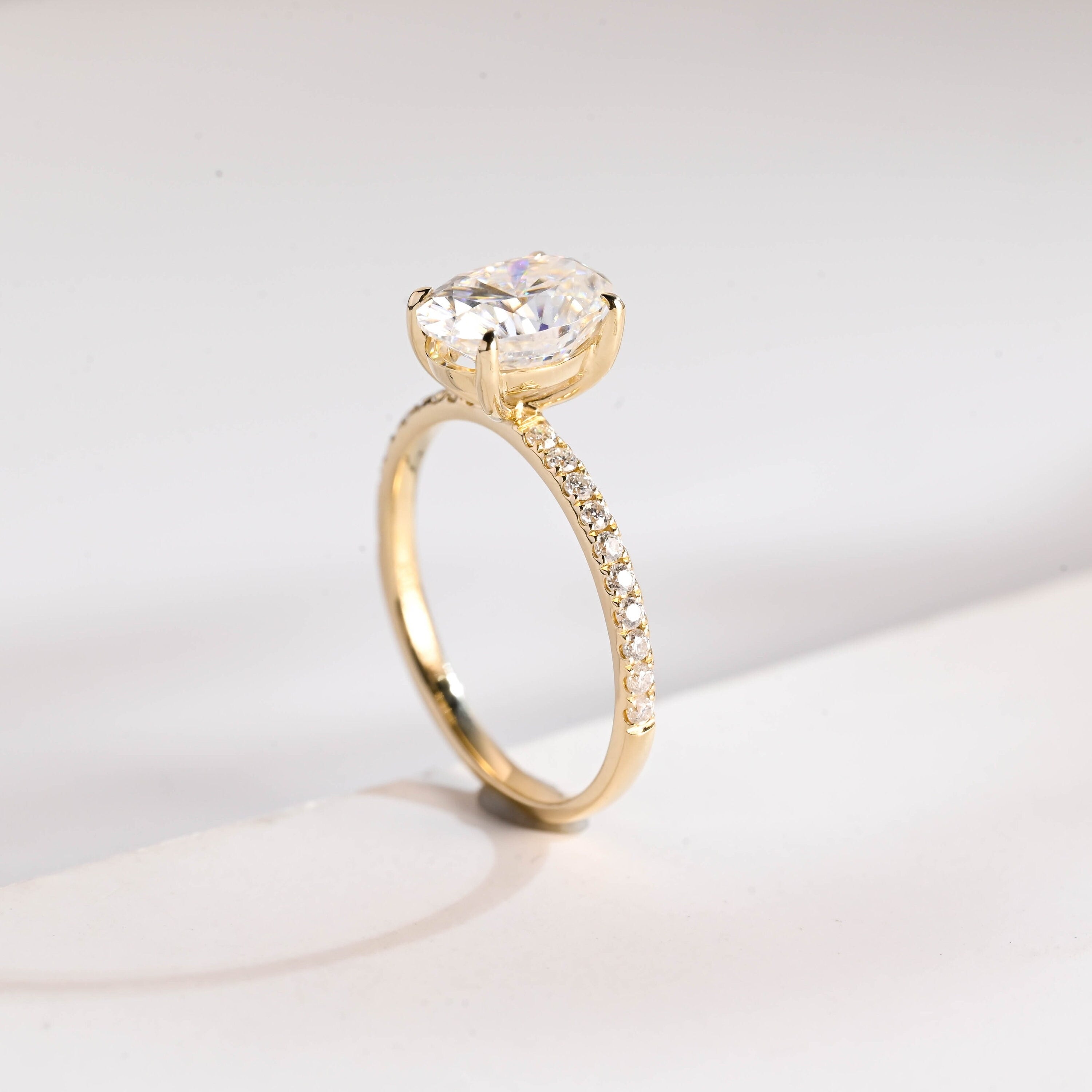 Solid Gold Oval Moissanite Engagement Ring, Half Pave Promise Ring Secondary image