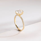Solid Gold Oval Moissanite Engagement Ring, Half Pave Promise Ring