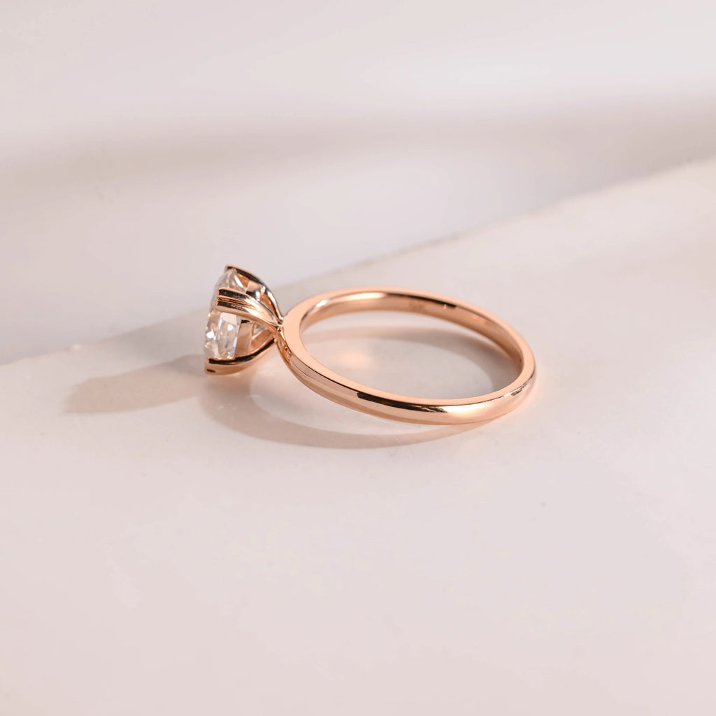 Solid Gold Double Prongs Oval Moissanite Engagement Ring, Promise Ring