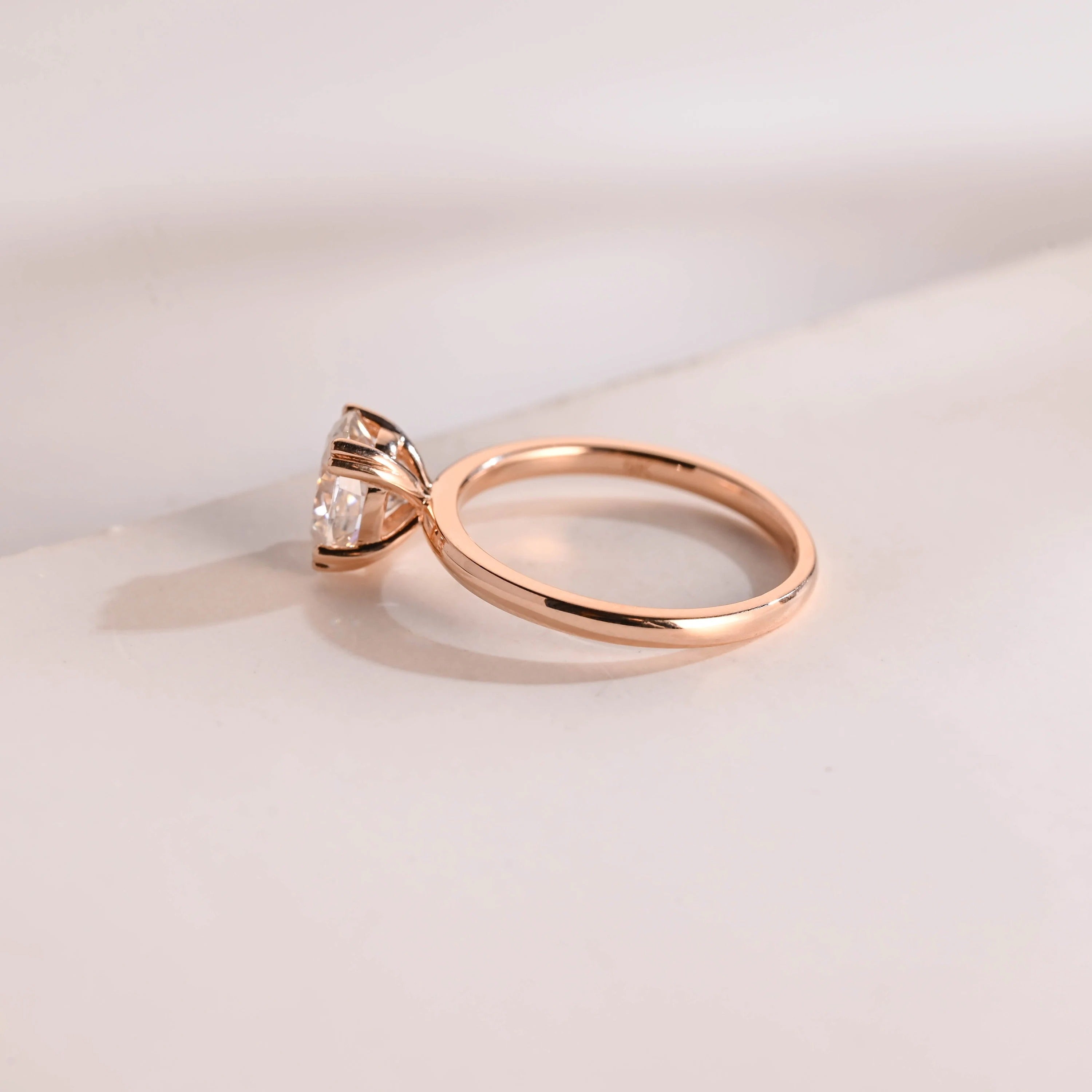 Solid Gold Double Prongs Oval Moissanite Engagement Ring, Promise Ring